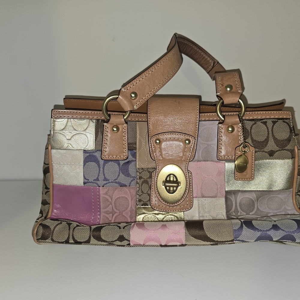 Coach Pink and Brown Patchwork Satchel